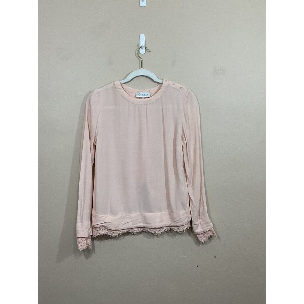 WAYF Womens Lace Trim Split Back Shirt S Pink Coquette Femme Soft Girl Fairy